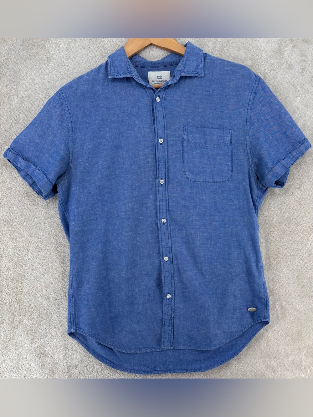 Scotch & Soda Blue Linen Blend Short Sleeve Button Up Shirt Men’s Medium